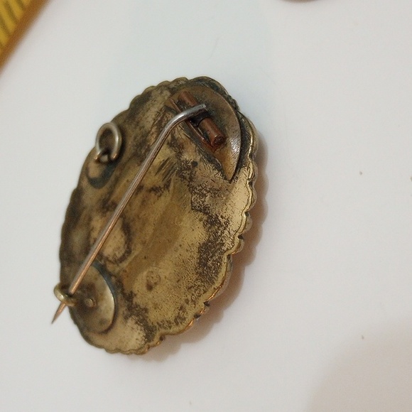 Antique Victorian hair art mourning brooch pendant gold filled scroll brooch - Picture 8 of 13